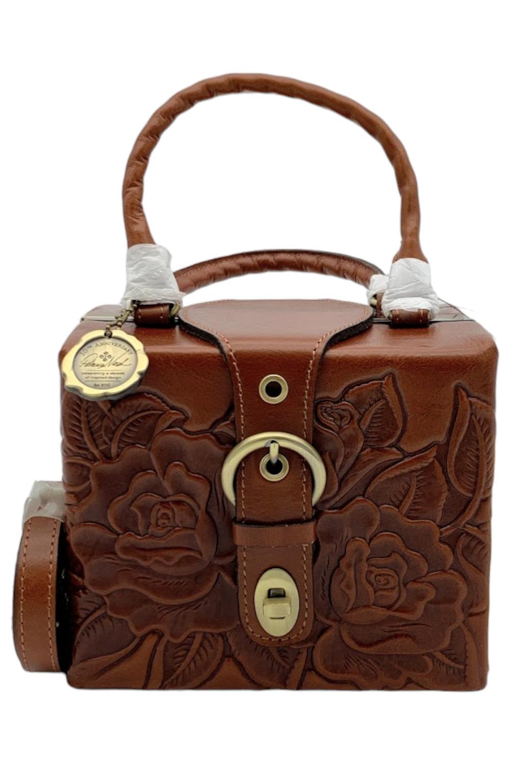 Patricia Nash Rose Tooled Leather Avadia Box Bag Tan Jender