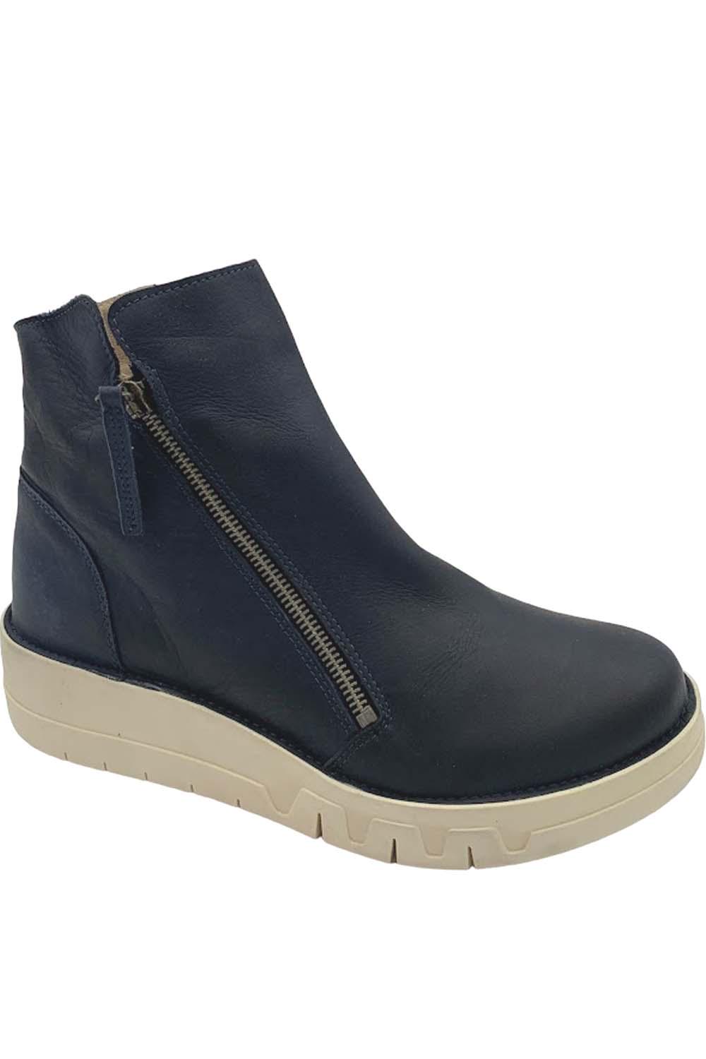 Miz Mooz Leather Wedge Boots Lando Navy | Jender