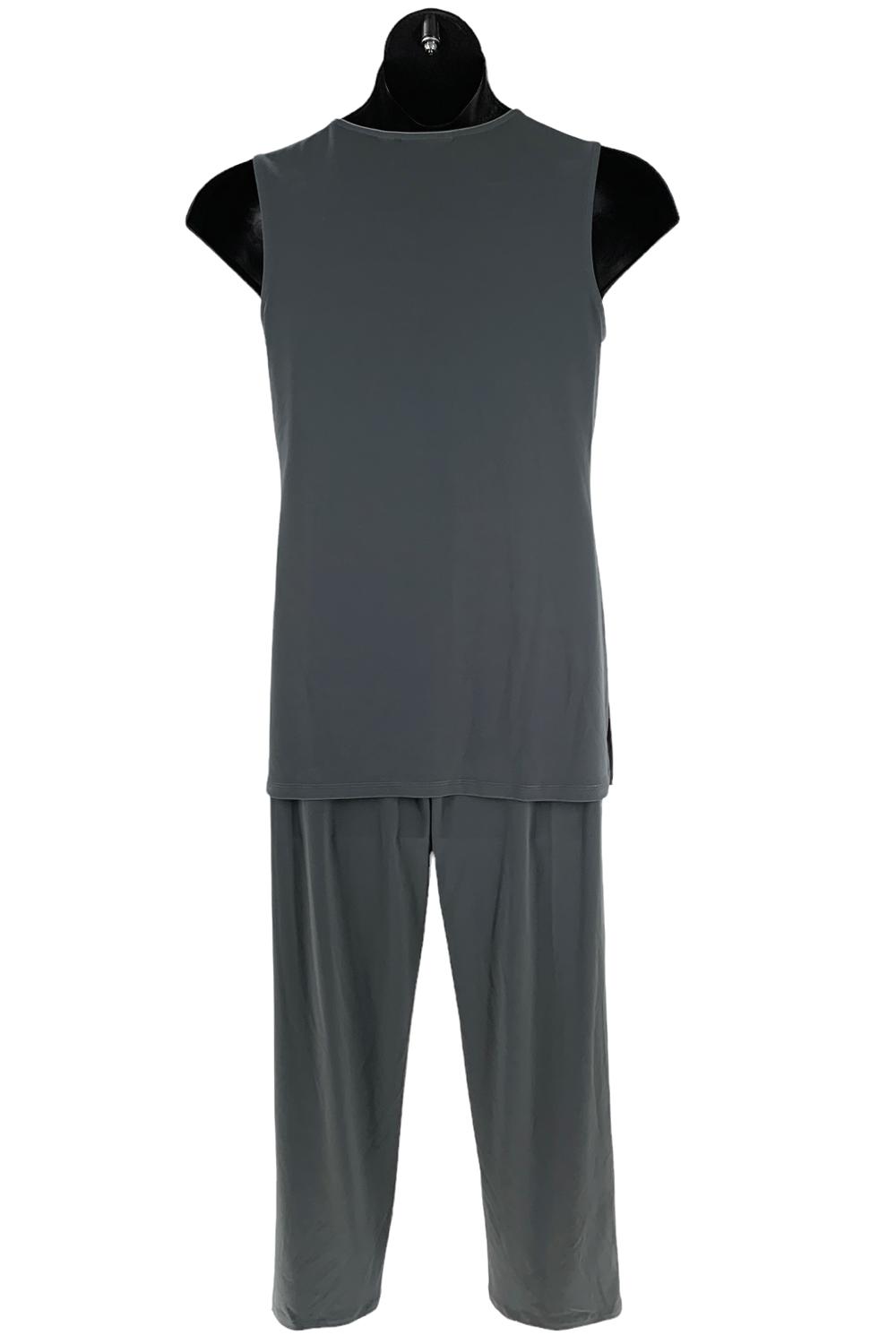 Susan Graver Liquid Knit Zip-Front Top and Pants Set Iron Grey