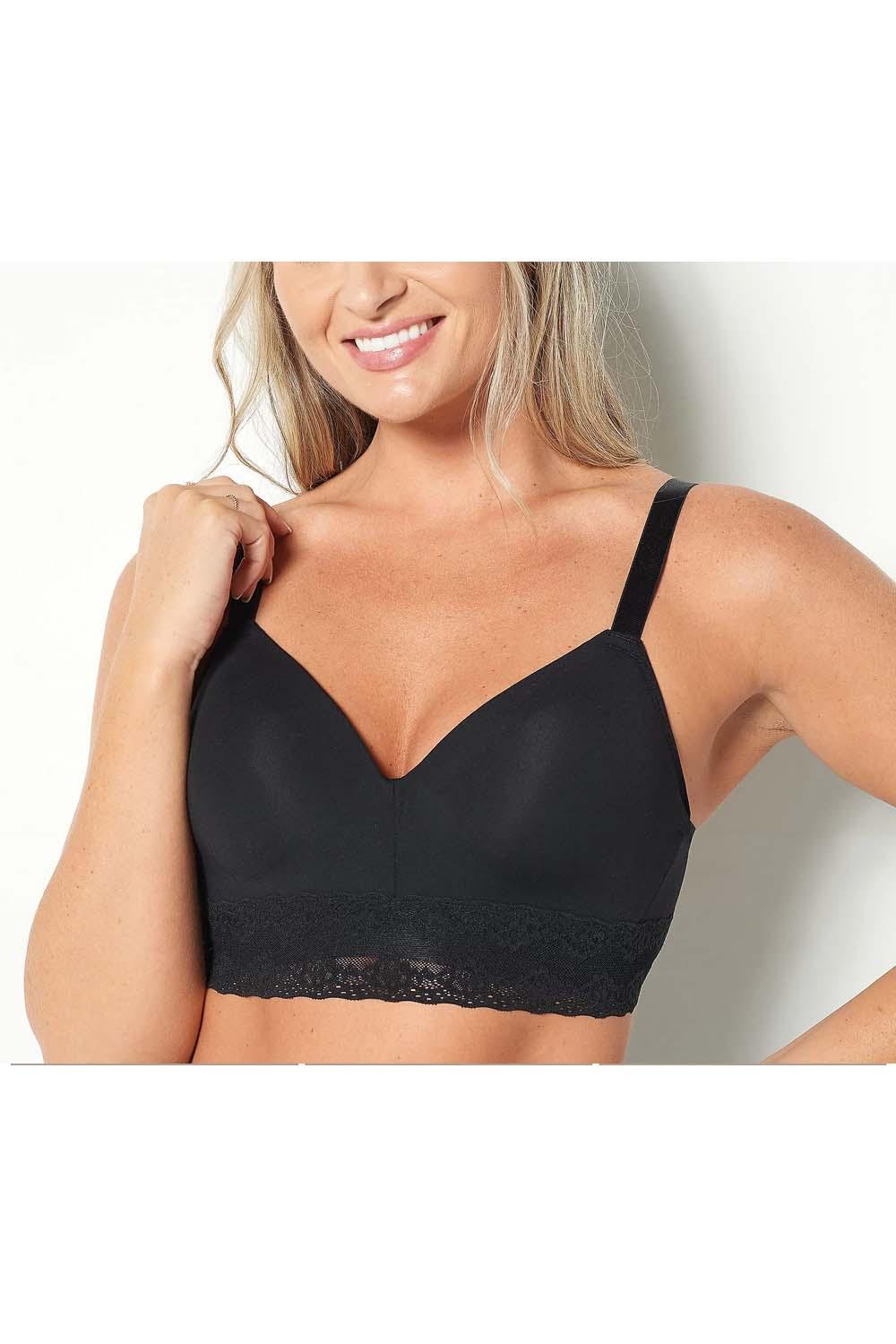 Breezies Seamless Long Line Wirefree Contour Bra with Lace Band 