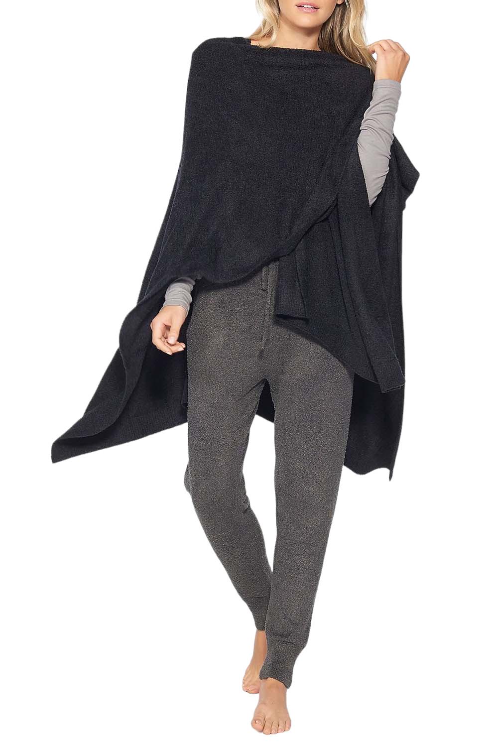 Barefoot Dreams Cozy Chic light Heathered Weekend Wrap Black