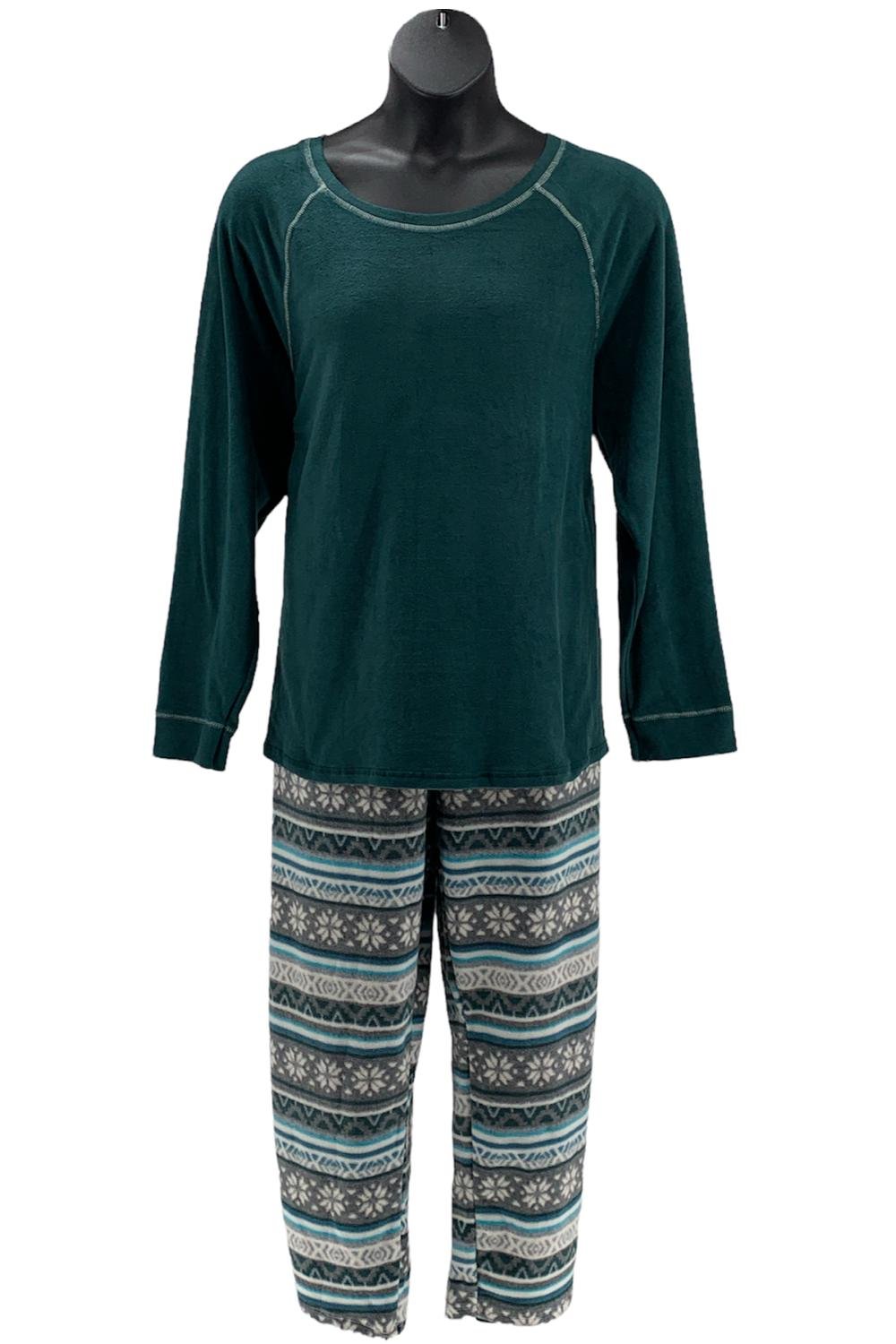 Cuddl Duds Fleecewear with Stretch Pajama Set- PINE GREEN/ FAIR ISLE, SZ  LARGE - Simpson Advanced Chiropractic & Medical Center