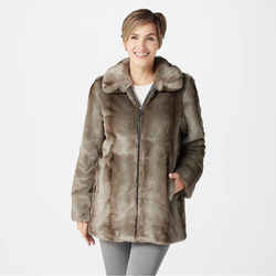 Dennis Basso Madison Avenue Faux Fur Zip Front Jacket with Trim Jender