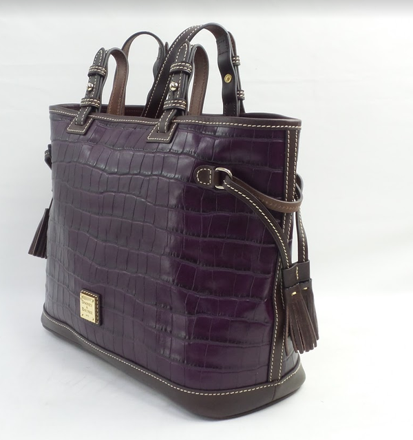 Dooney Bourke Croco Embossed Leather Tassel Shoulder Bag Plum