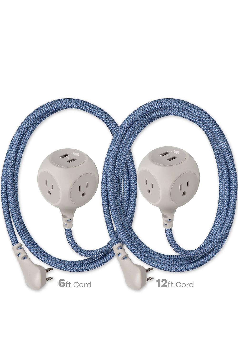 360 Electrical 6ft & 12ft Braided Cable Charging Cubes w/ 3 AC & 2 USB - Picture 3 of 3