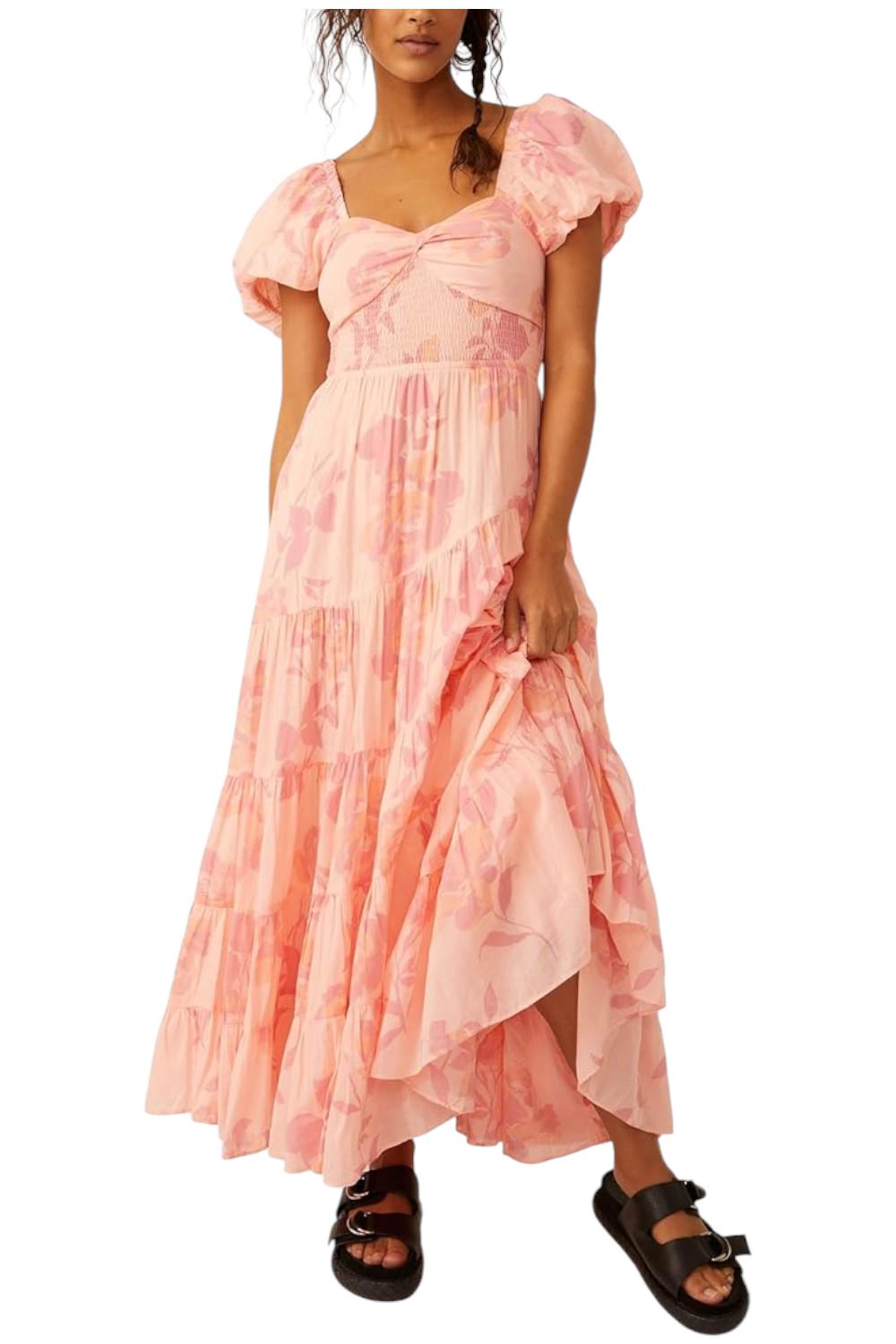 Free People Women's Short Sleeve Sundrenched Dress Pinky