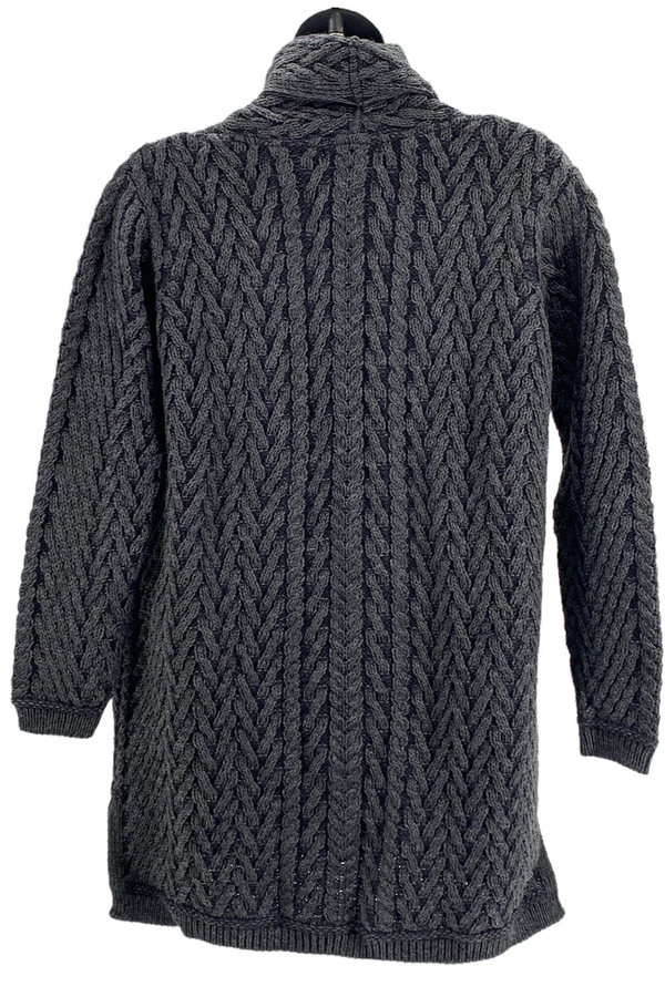 Aran Craft Merino Wool Open Front Cardigan with Pockets Charcoal