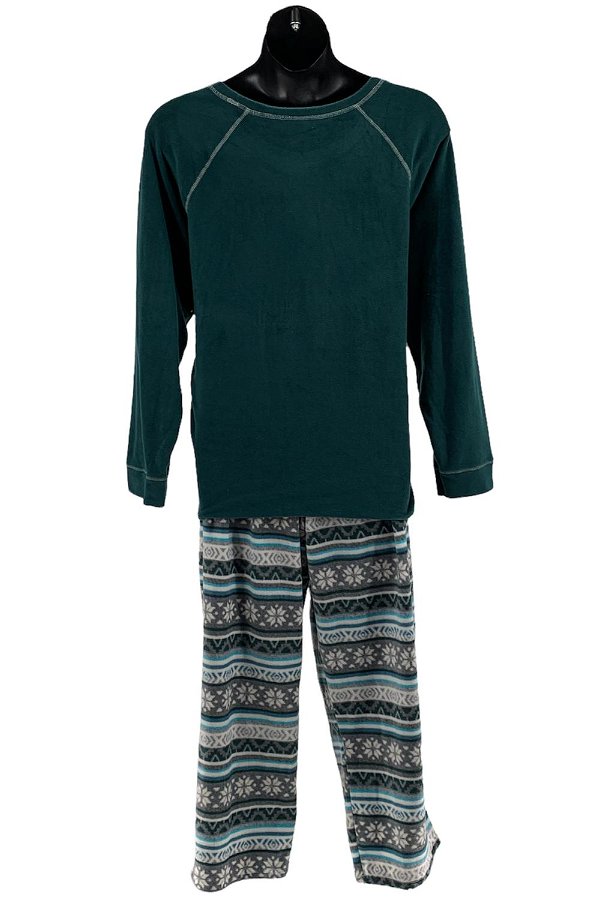 Cuddl Duds Fleecewear with Stretch Pajama Set Pine Green Fair Isle