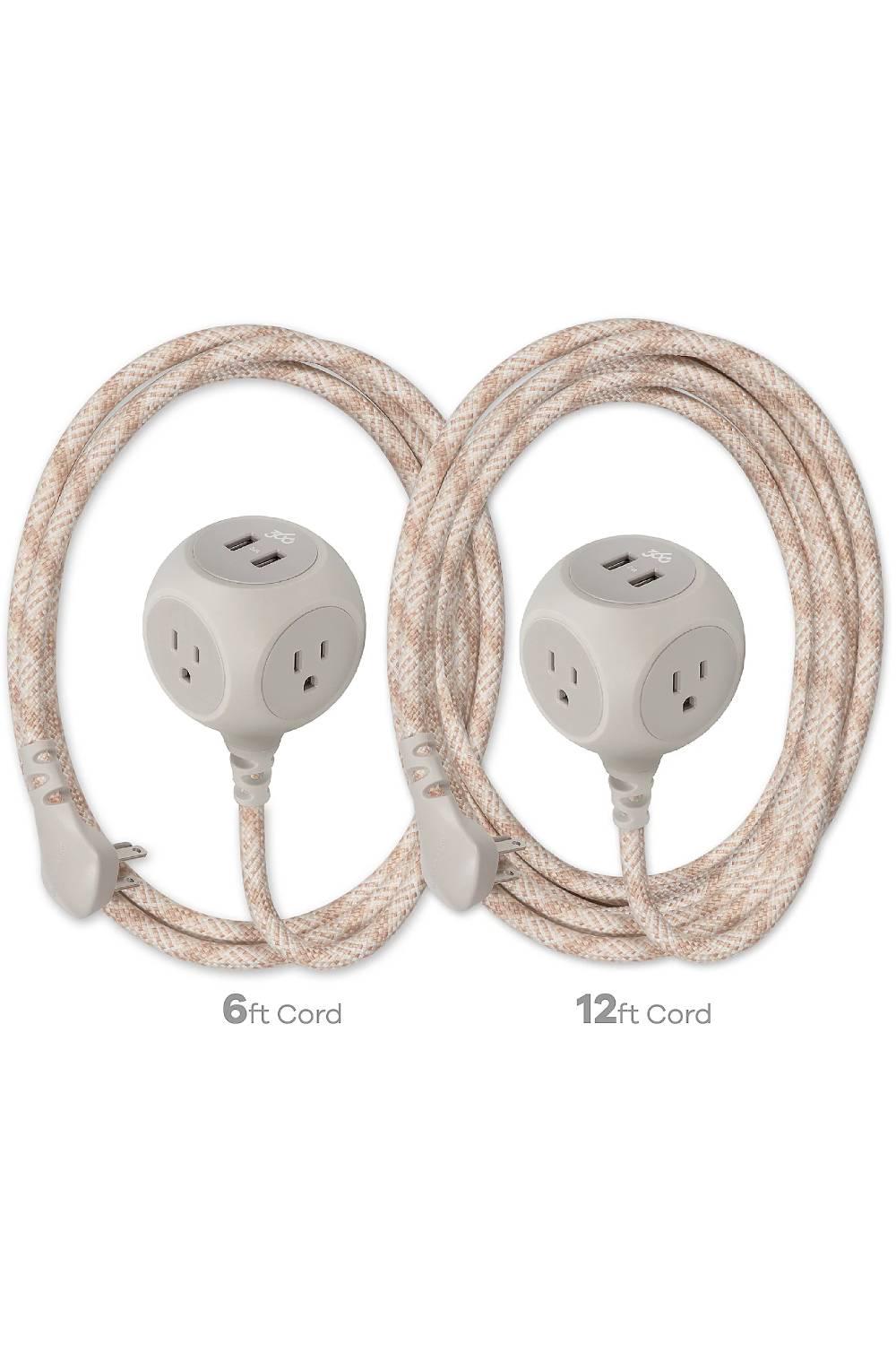 360 Electrical 6ft & 12ft Braided Cable Charging Cubes w/ 3 AC & 2 USB - Picture 2 of 3