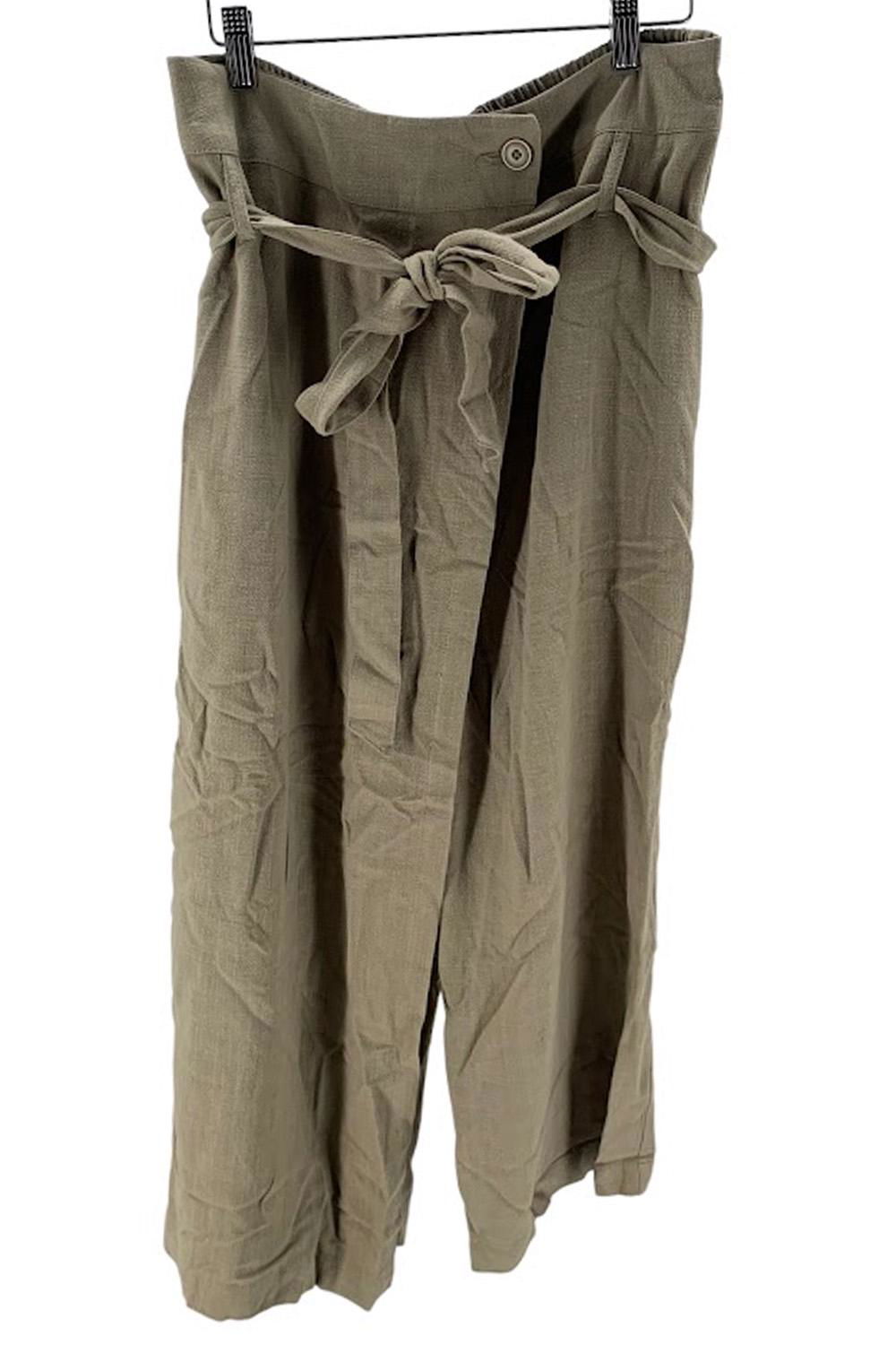 Du Jour Linen Blend Cropped Pants with Wrap Overlay Light Olive