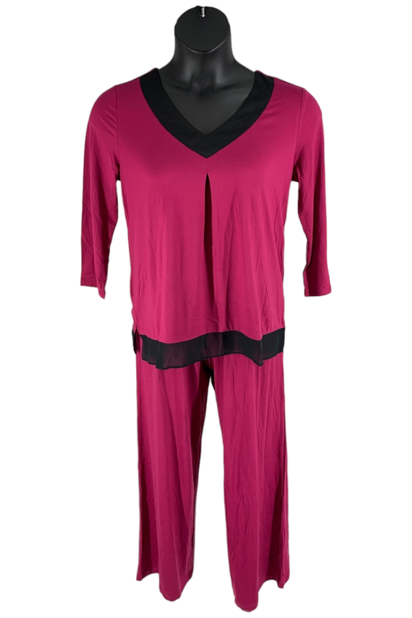 Carole Hochman Feather Jersey Pajama Set with Chiffon Trim Bali