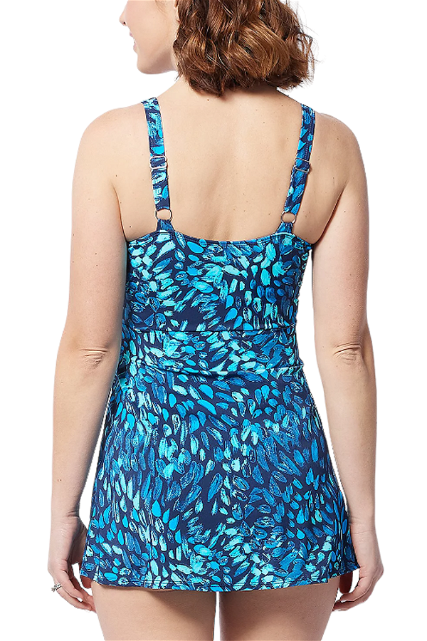 Denim & Co. Beach V-Neck Wrap Front Swim Dress Azure Paintbrush