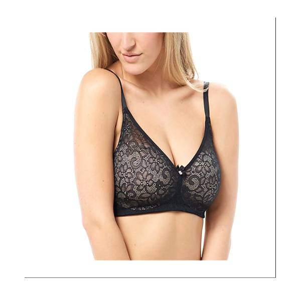 Breezies Lace Overlay Contour Wirefree Bra Black