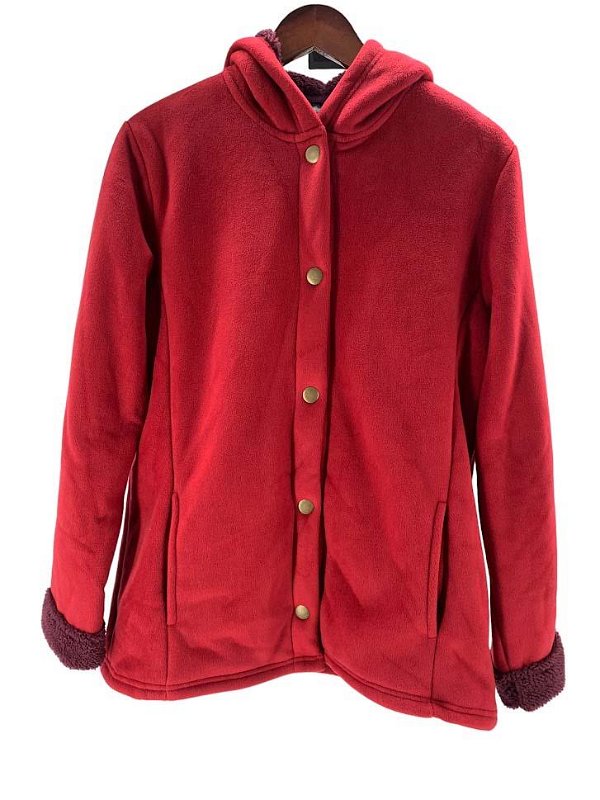Cuddl Duds Fleecewear Bonded Sherpa Snap Front Jacket Red