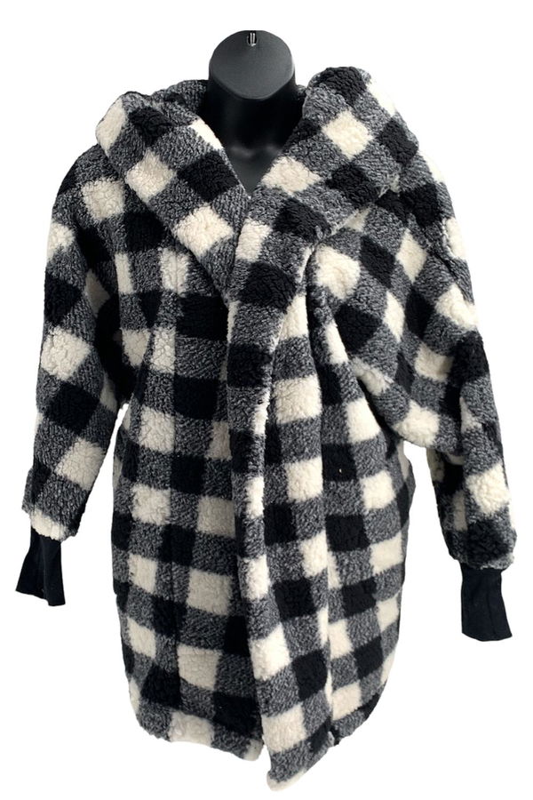 G.I.L.I. The Lounger Oversized Sherpa Hoodie Black Check Jender