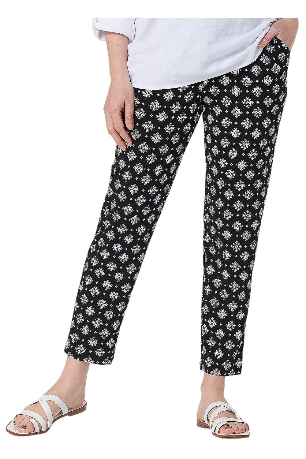 Denim & Co. Printed Jersey Pull-On Slim Ankle Pants with Tie Waist Blk